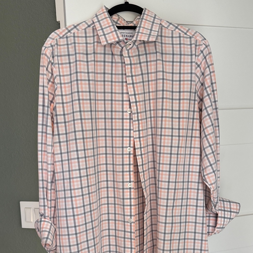 Mizzen+Main Pink and Blue Plaid Casual Shirt